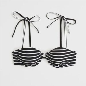 NWT Abercrombie Tie-Strap Underwire Bikini Top, Black & White Stripe, Size M